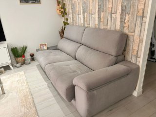 Sofá Cama Tela Beige/Gris