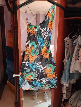 Vestido corto estampado dragones y tigres