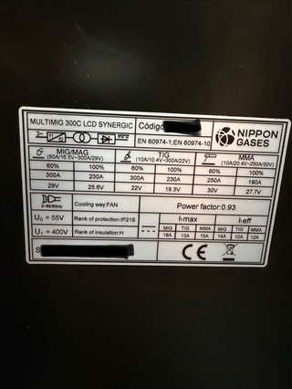 Soldadora NIPPON GASES MULTIMIG 300C LCD