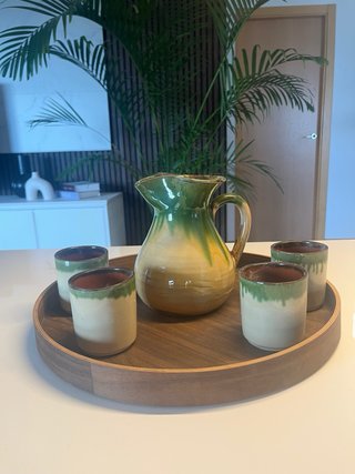 Jarra y 4 vasos de cerámica para sangria vintage