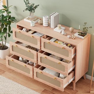 Cajonera madera y ratán con 6 Cajones, como nueva