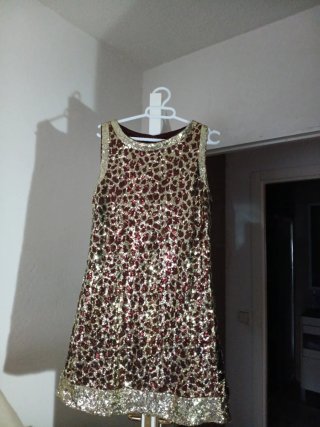 Vestido fiesta lentejuelas dorado y maron