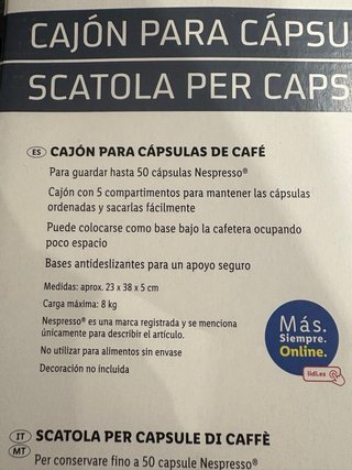 Cajonera para 50 cápsulas Nespresso