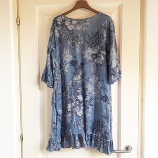 Mini abito azzurro con stampa a fiori in cotone XL