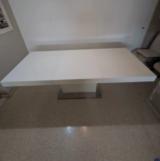 Mesa Comedor Rectangular extensible Blanca Lacada
