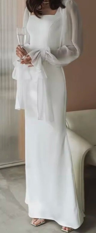 Vestido largo Clactive blanco mangas gasa,  boda.