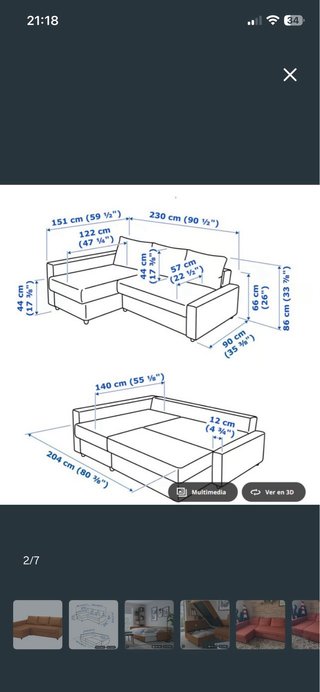 Sofá Cama Chaise Longue Friheten 3 Plazas