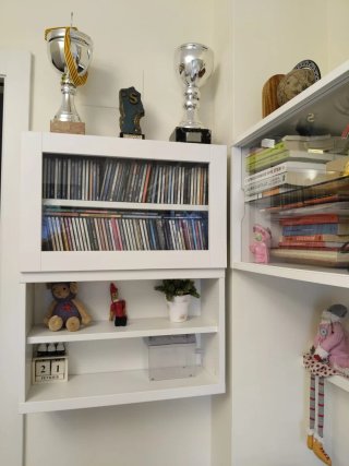 Escritorio con cajonera y estanterías
