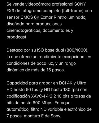 Cámara Sony FX9 Profesional + Accesorios