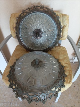 2 Plafones antiguos bronce y cristal
