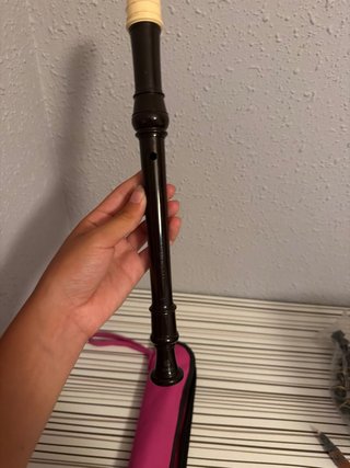 Flauta dulce negra con funda rosa