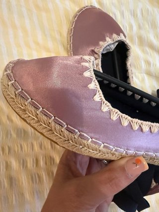 Alpargatas raso rosa lazo marino