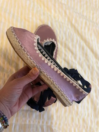 Alpargatas raso rosa lazo marino