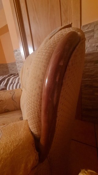 Sofá 2 plazas + 2 butacas tela y madera