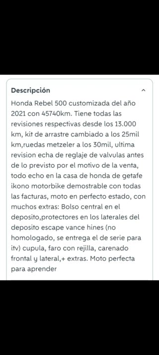Honda Rebel de 500  Moto Cruiser Negra y Azul