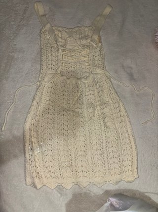 Vestido de crochet beige/blanco talla única