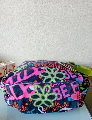 Bolso de hombro multicolor, estampado alegre paz