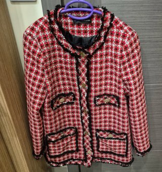 Chaqueta Tweed Mujer Roja y Negra