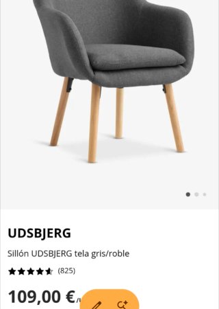 Sillón/ butaca/ butacón tela gris con patas roble
