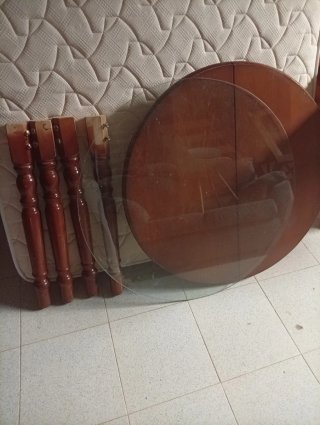 Mesa de camilla redonda madera y cristal