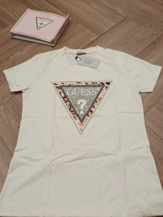 Camiseta Guess Beige con logo con brillo