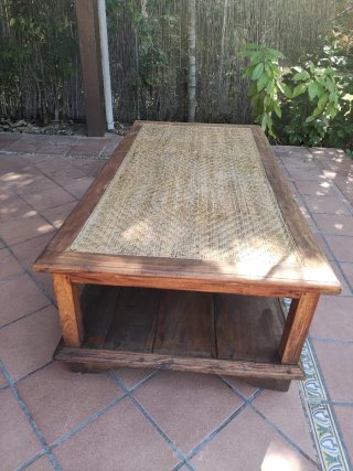 Mesa centro madera mimbre rústica
