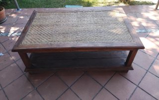 Mesa centro madera mimbre rústica