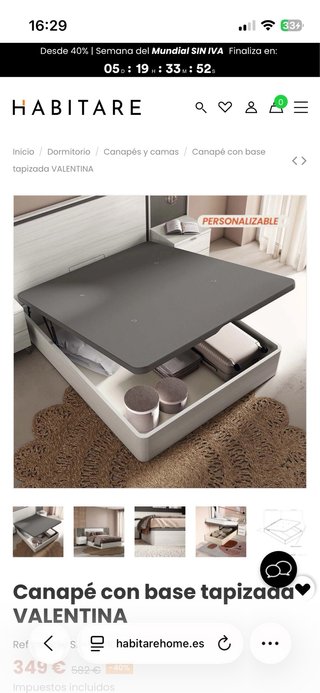 Canapé base tapizada VALENTINA 150x190