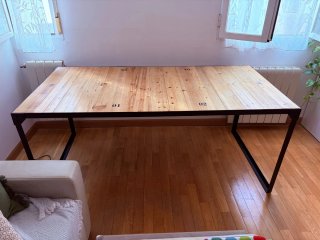 Mesa industrial madera pino y hierro