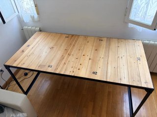 Mesa industrial madera pino y hierro