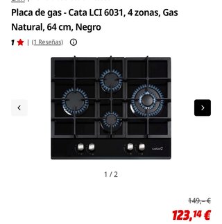 Placa de gas Cata cristal negro 4 fuegos