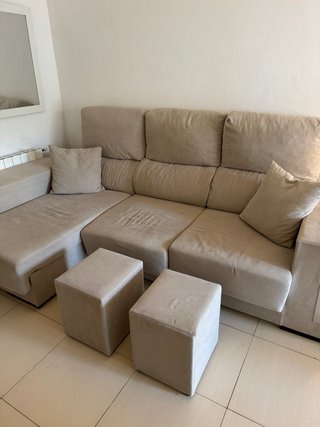 Sofá chaise longue 3 plazas tela beige