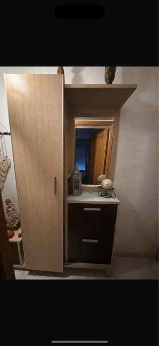 Mueble de entrada zapatero madera y cristal
