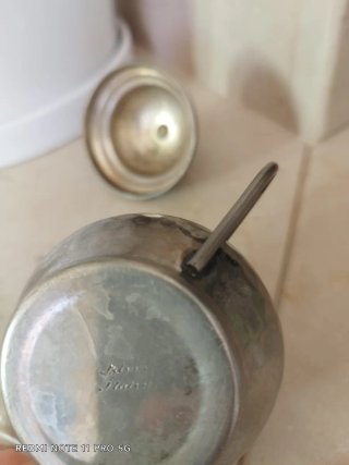 Zuccheriera in peltro Vintage contenitore antico