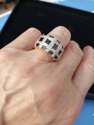 Anillo Oro 18k Zafiros  AZULES y Brillantes Blanco