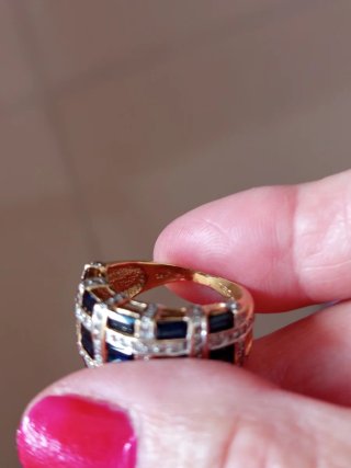 Anillo Oro 18k Zafiros  AZULES y Brillantes Blanco