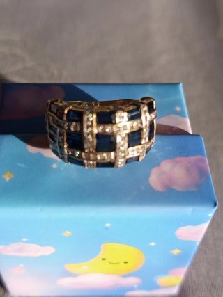 Anillo Oro 18k Zafiros  AZULES y Brillantes Blanco