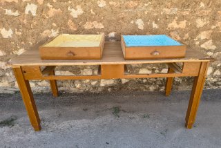MESA TOCINERA ANTIGUA.2 CAJONES.MADERA.175x78x77h