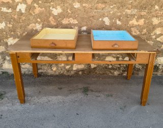 MESA TOCINERA ANTIGUA.2 CAJONES.MADERA.175x78x77h