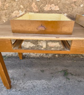MESA TOCINERA ANTIGUA.2 CAJONES.MADERA.175x78x77h