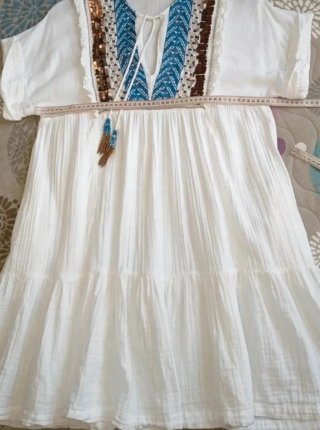 Vestido boho blanco y azul talla L