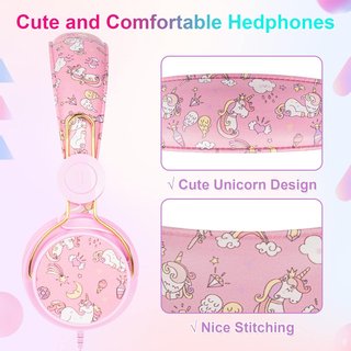 Auriculares infantiles cómodos con micrófono rosa