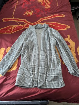 Americana cuadros elástica gris y negra
