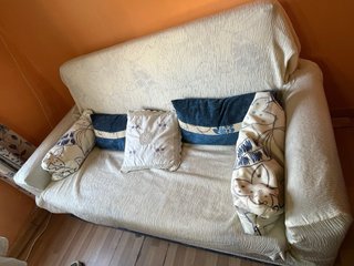 Sofá Cama Tela Azul y Blanco