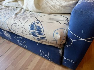 Sofá Cama Tela Azul y Blanco