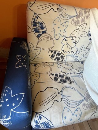 Sofá Cama Tela Azul y Blanco