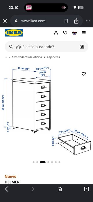 La cajonera con ruedas IKEA HELMER de 11 x 27 1/8