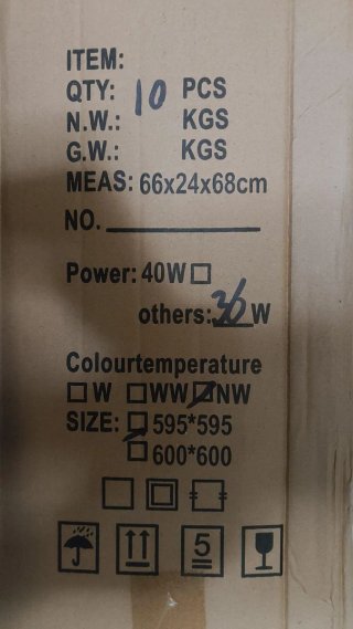 Panel LED 595x595 36W 4000K