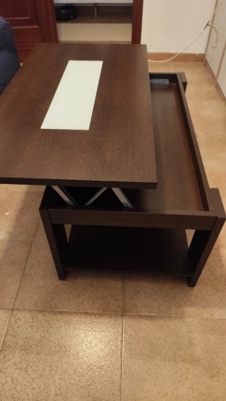 Mesa de centro elevable madera y cristal