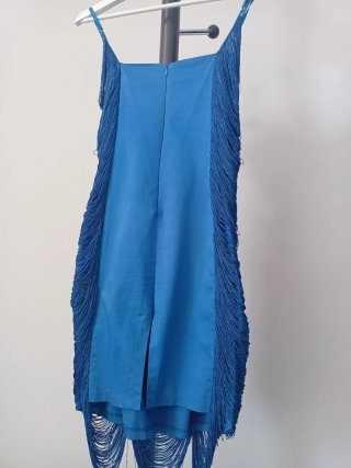 Vestido fiesta azul con flecos